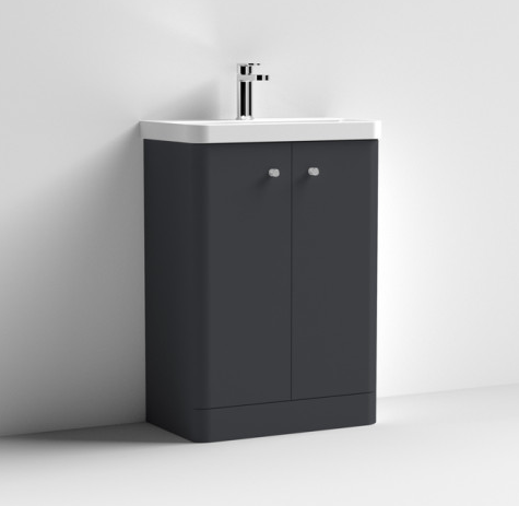 Nuie Core Satin Anthracite 600mm Floor Standing 2 Door Vanity Unit & Basin